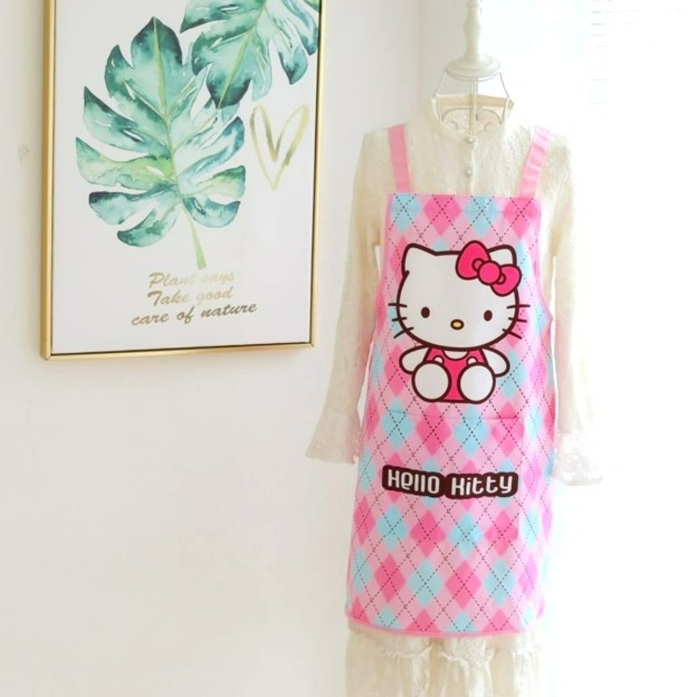 Hello Kitty Kitchen Apron Chef Style Ties in Back Pink Diamonds